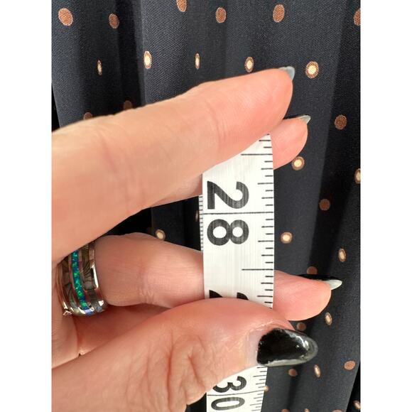 80s Vintage Halston Skirt Womens Medium Navy Blue Midi Polka Dot Brown Pockets - Picture 8 of 9